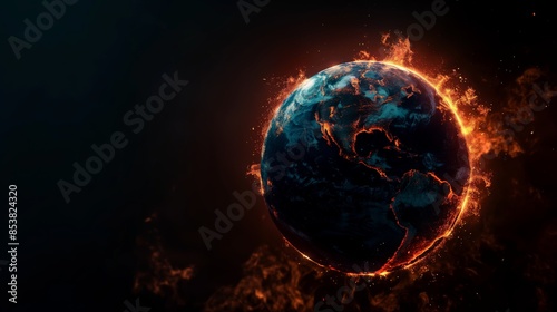 A visually striking image of the Earth engulfed in flames, highlighting the fragility of our planet and the urgent need to address climate change. © Suphot