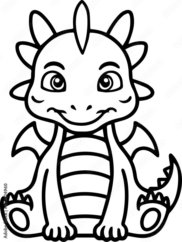 A delightful monochrome drawing of a dragon, perfect for a children's coloring book. A delightful monochrome drawing of a dragon, perfect for a children's coloring book.