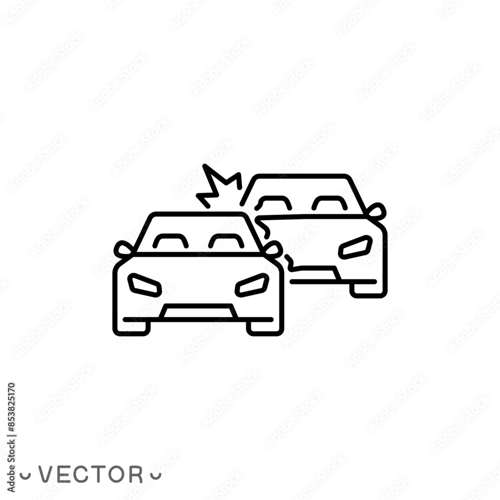 accident icon, broken cars, auto crash on road, thin line symbol isolated on white background, editable stroke eps 10 vector illustration accident icon, broken cars, auto crash on road, thin line symbol isolated on white background, editable stroke eps 10 vector illustration