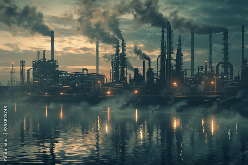 refinery at night