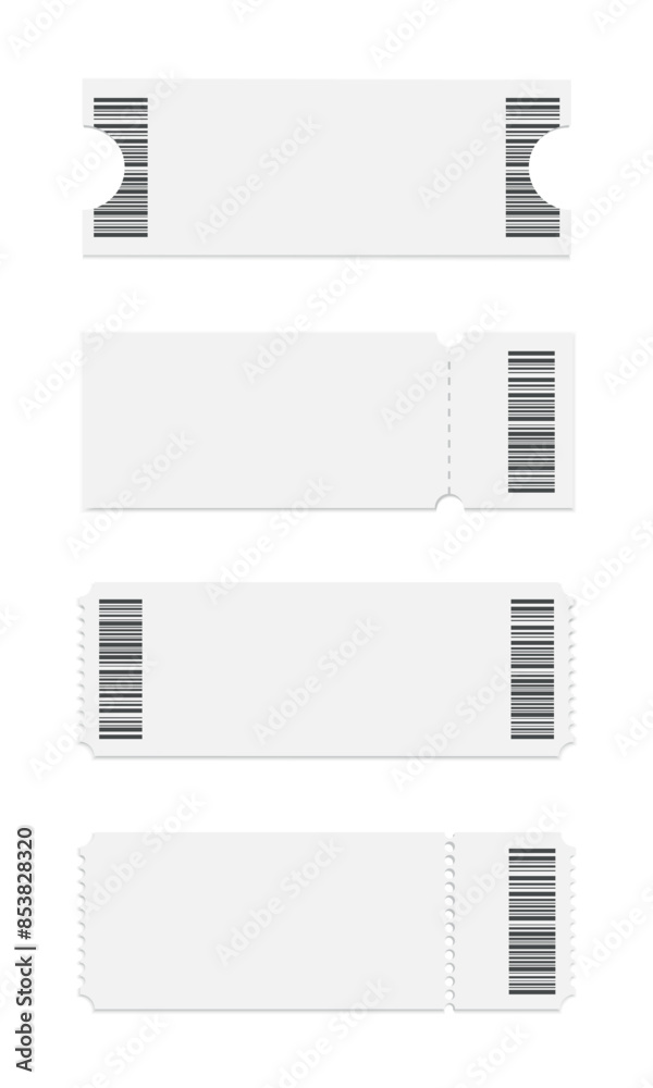 Abstract blank ticket stubs template on white background. Ticket mockup