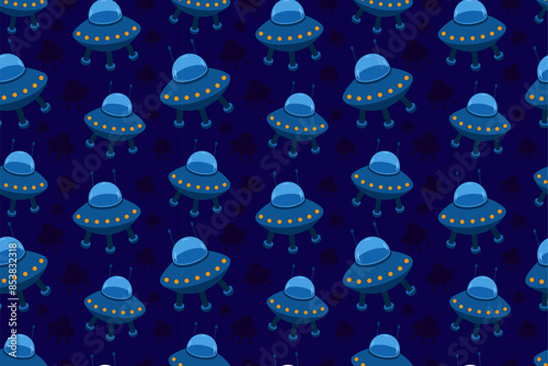 Seamless Children's Pattern: Space with Flying Unidentified Objects