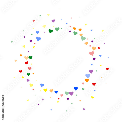 Rainbow colored scattered hearts. LGBT valentine
