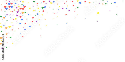 Rainbow colored scattered hearts. LGBT valentine