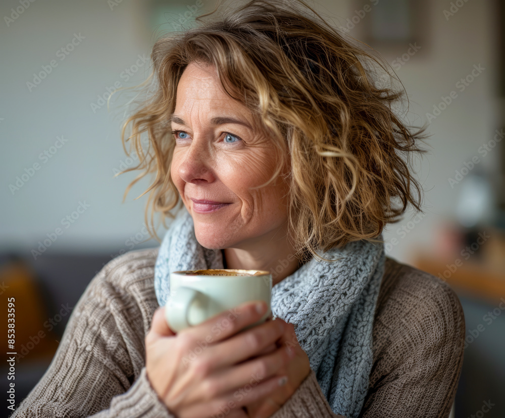 Morning Tranquility: A Woman's Serene Coffee Moment Morning Tranquility: A Woman's Serene Coffee Moment