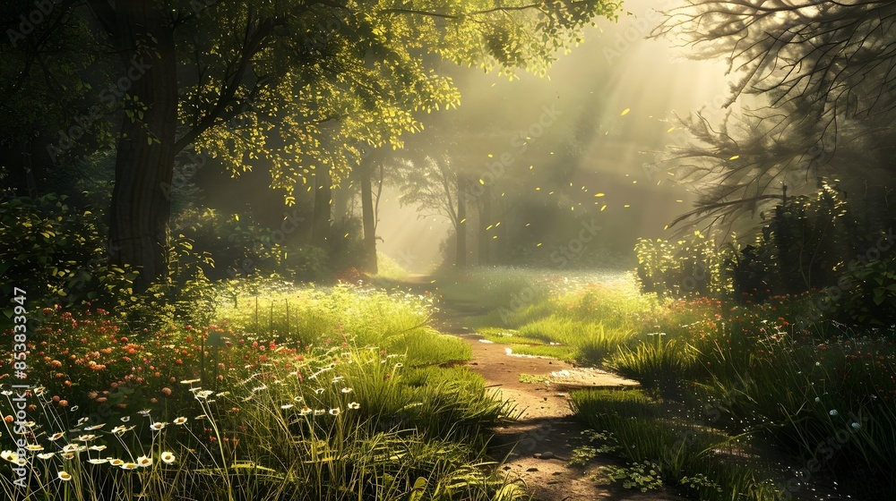 Fototapeta premium Landscape, forest sun and trees