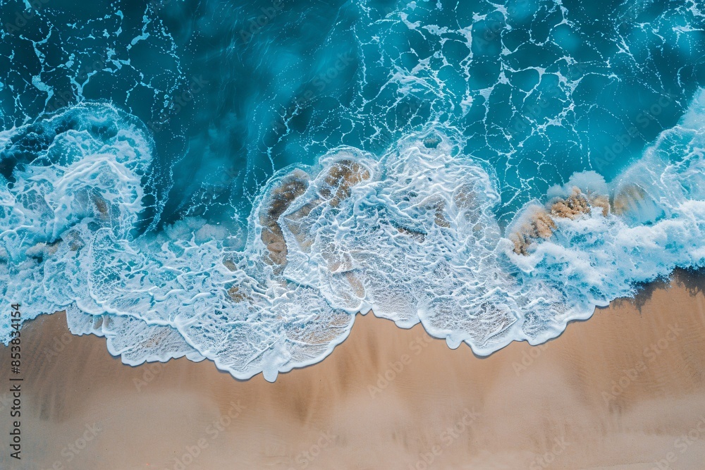 Ocean waves hitting beach from above