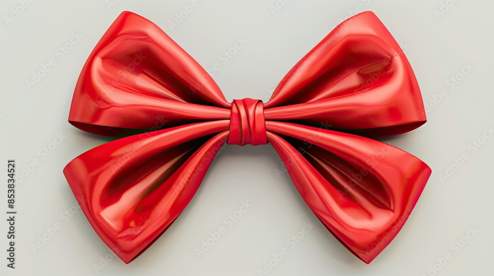Red bow, realistic style, on a white background, front view, no shadow. The red ribbon is symmetrical, has a smooth surface with soft lighting, which creates a festive atmosphere. Red bow, realistic style, on a white background, front view, no shadow. The red ribbon is symmetrical, has a smooth surface with soft lighting, which creates a festive atmosphere.