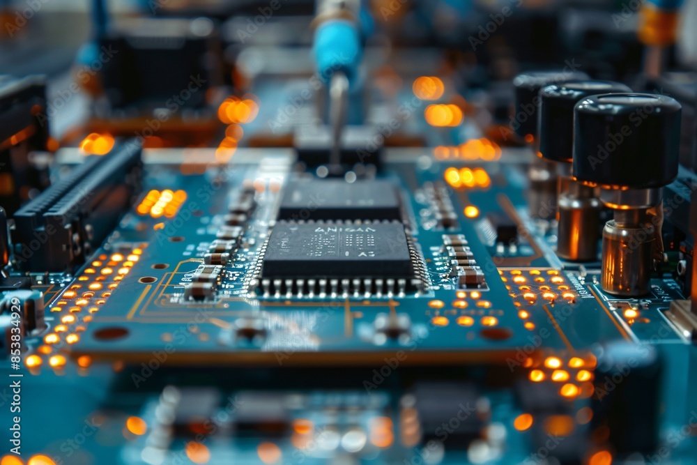 Zoomed circuit board with electronic parts Zoomed circuit board with electronic parts