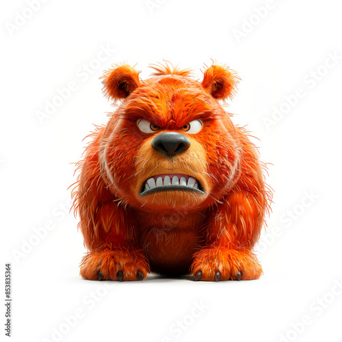 An Angry Red Cartoon Bear Poses On White Background