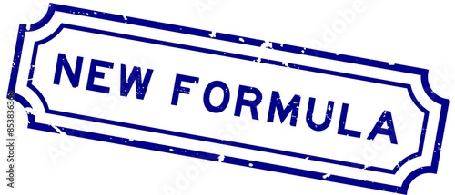 Grunge blue new formula word rubber seal stamp on white background
