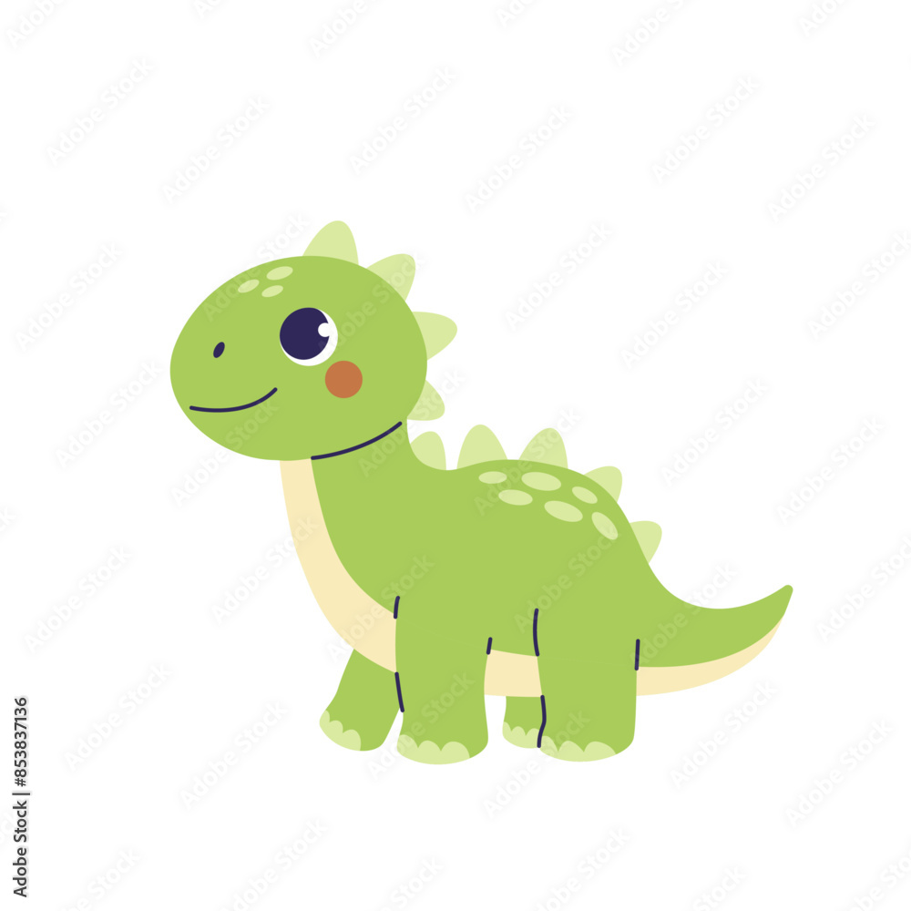 Fototapeta premium Childrens dinosaurs. Cute green dino isolated on white background. Ancient animal character in childish style