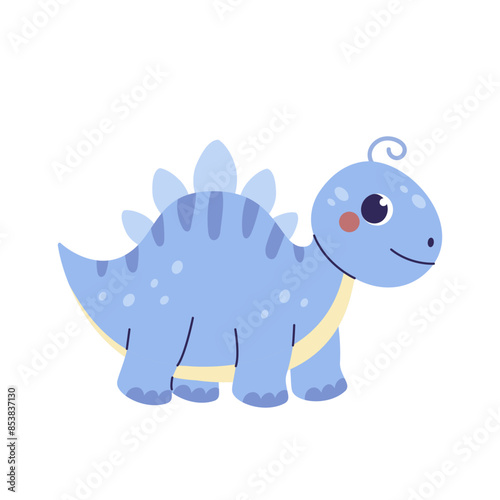 Childrens dinosaurs. Blue stegosaurus isolated on white background. Dino character in childish style