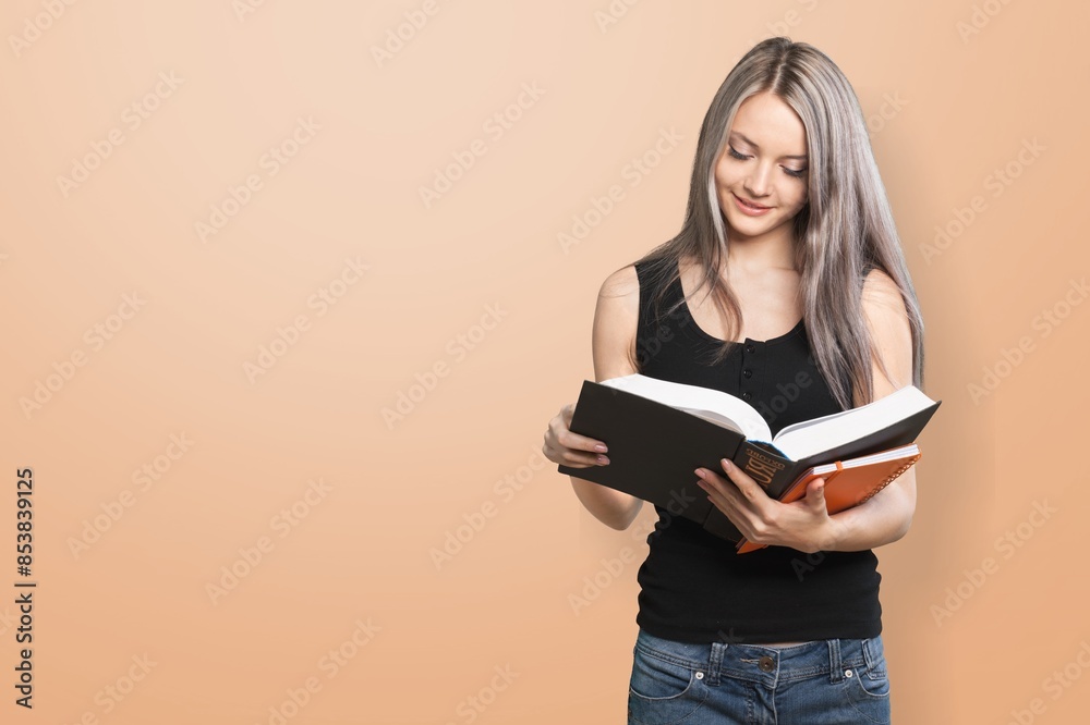 Photo of charming lady enjoying book Photo of charming lady enjoying book