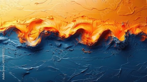 Stunning abstract with orange and blue tones flowing in waves over a navy blue background photo