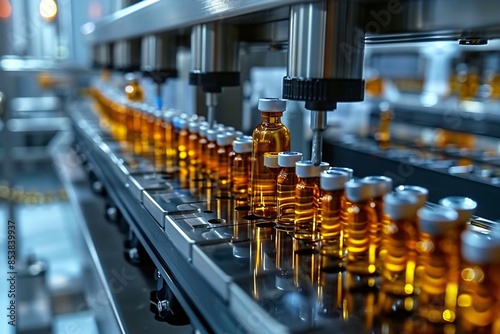 Oil bottles on conveyor belt photo