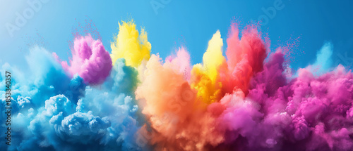 Vibrant burst of multicolored powder in mid-air