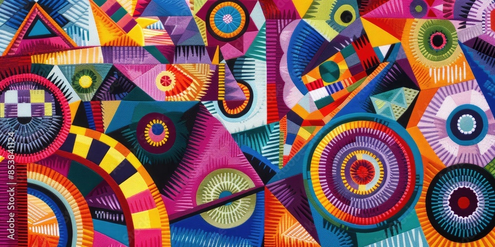 Naklejka premium Abstract Geometric Patchwork in Vibrant Colors