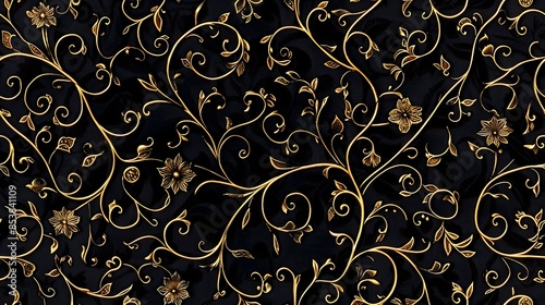 Wallpaper Mural Elegant Golden Floral Damask Pattern on Dark Background for Luxury and Opulent Design Torontodigital.ca