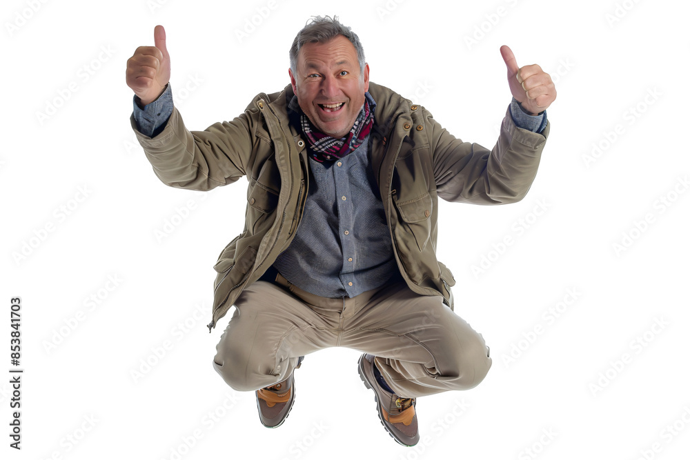 Man with an enthusiastic thumbs up full body die cut PNG style isolated on white and transparent background Man with an enthusiastic thumbs up full body die cut PNG style isolated on white and transparent background