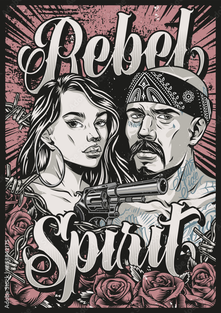 Obraz premium Rebel spirit vintage poster monochrome