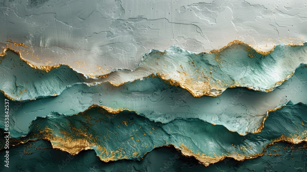 Fluid abstract art with teal and gold colors, creating a mesmerizing and flowing visual effect Fluid abstract art with teal and gold colors, creating a mesmerizing and flowing visual effect