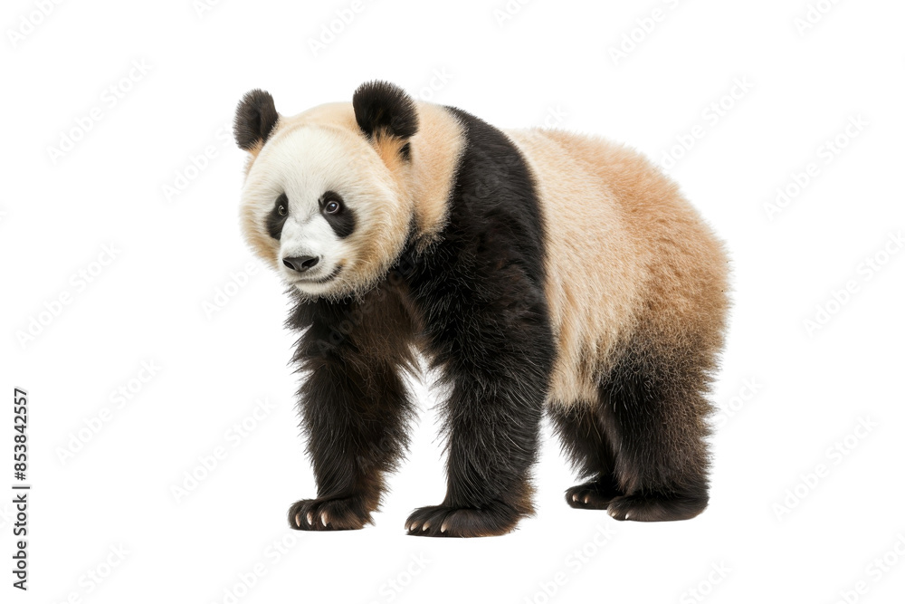 A high-quality image of a giant panda standing against a transparent background. showcasing its distinctive black and white fur pattern. A high-quality image of a giant panda standing against a transparent background. showcasing its distinctive black and white fur pattern.