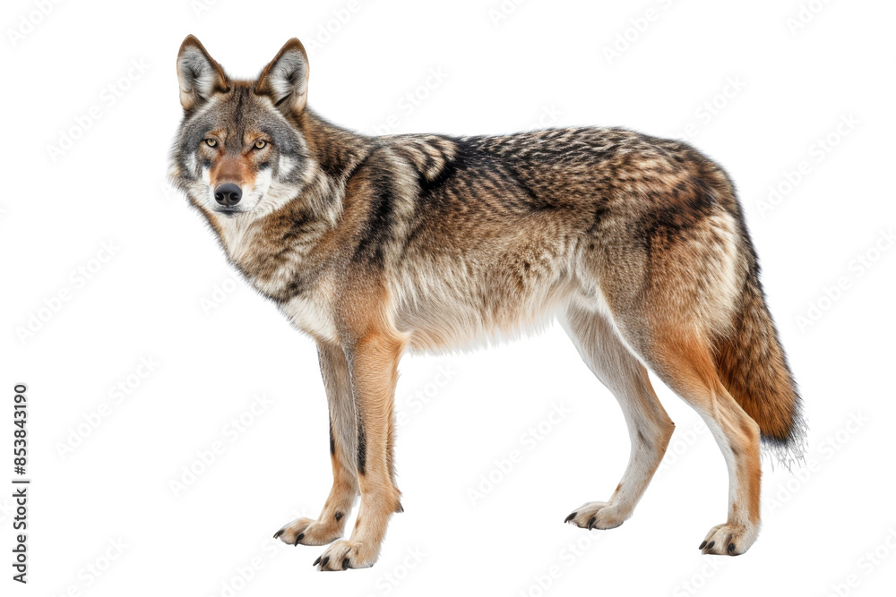 Beautiful full-body image of a lone wolf standing against a transparent background. showcasing its thick fur and alert expression. Beautiful full-body image of a lone wolf standing against a transparent background. showcasing its thick fur and alert expression.