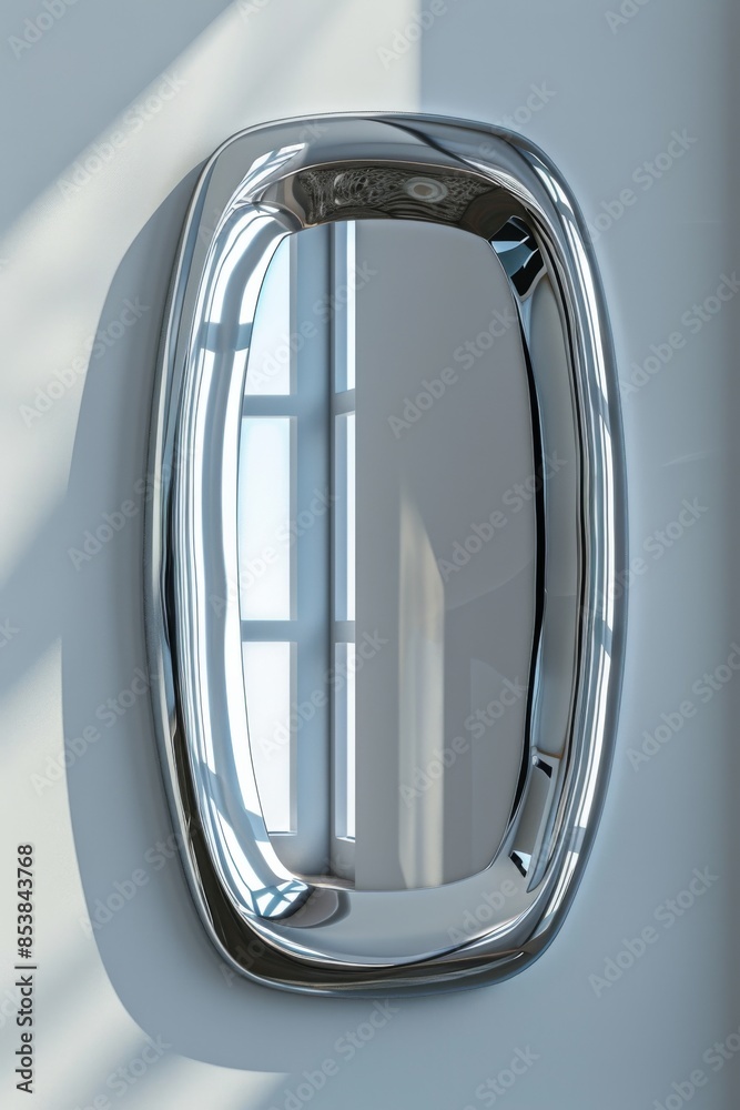 Obraz premium A large silver mirror with a window behind it