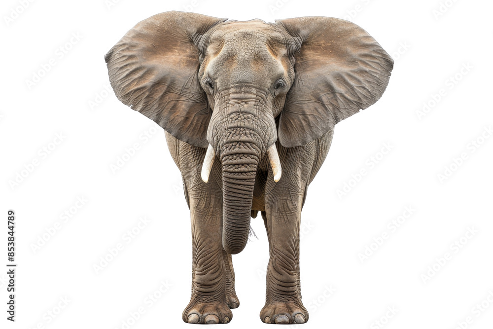 Fototapeta premium Front view of an African elephant isolated on transparent background. Perfect for wildlife-themed projects, educational materials, or animal conservation campaigns.