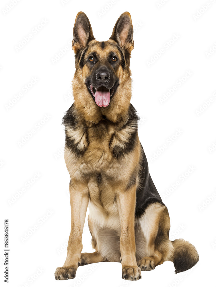 Full body shot of German Shepherd dog, sitting, smiling. Full body shot of German Shepherd dog, sitting, smiling.