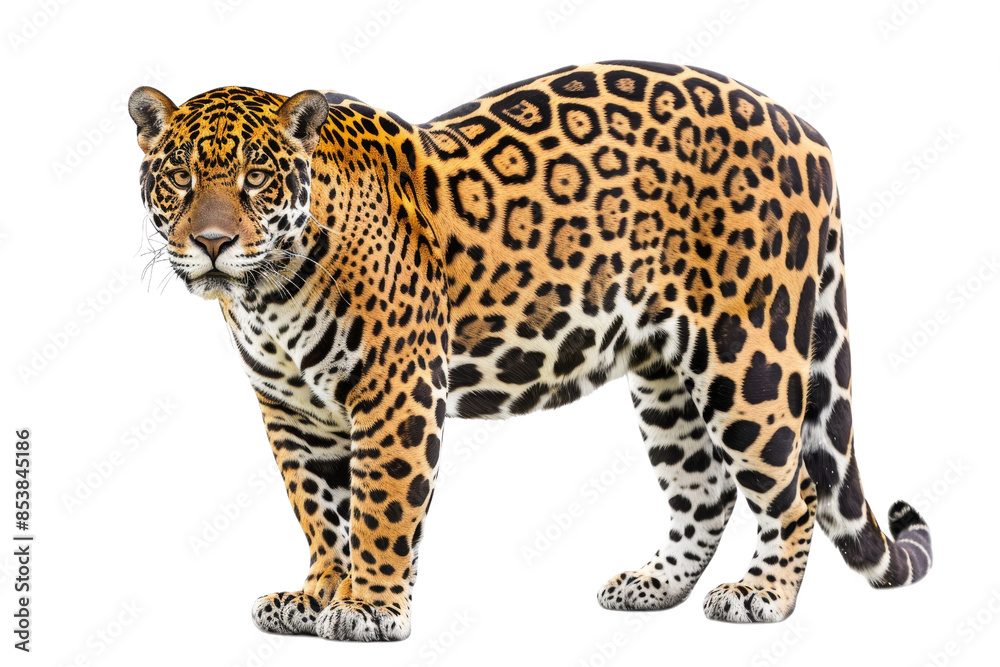Obraz premium Stunning image of a jaguar with striking patterns and vivid colors. Ideal for wildlife, nature, and animal-related projects.
