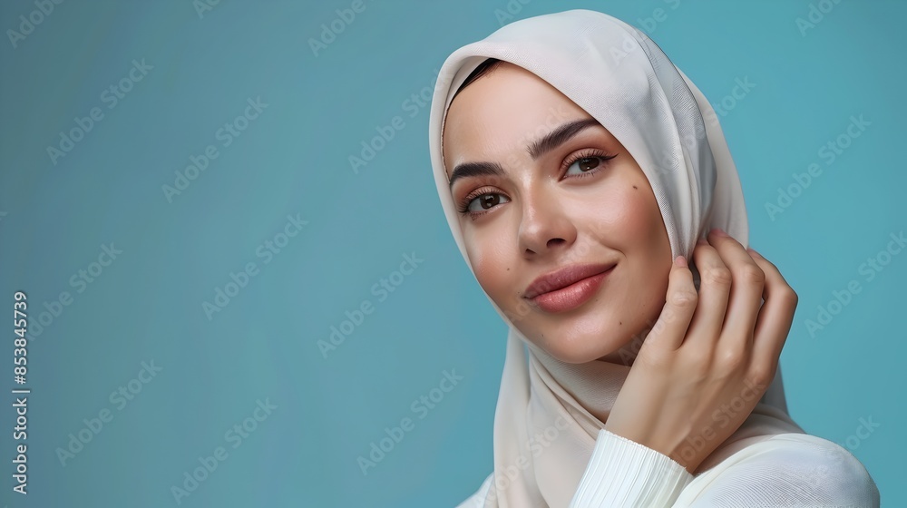 Radiant Muslim Woman in Hijab with Healthy Skin in Studio Portrait Radiant Muslim Woman in Hijab with Healthy Skin in Studio Portrait