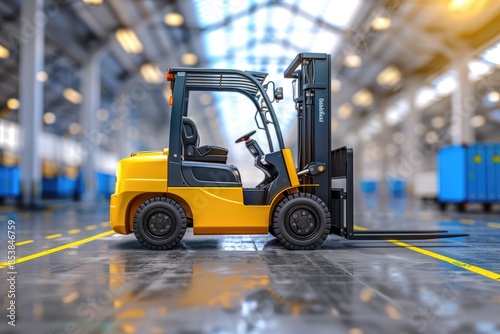 Forklift lifting goods in logistics warehouse professional photography