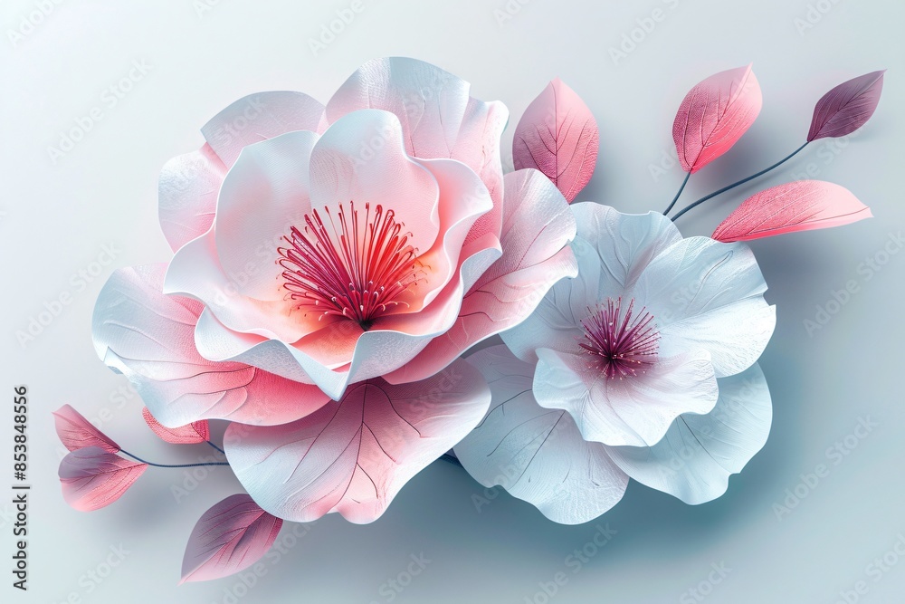 Fototapeta premium Pair of paper flowers on table