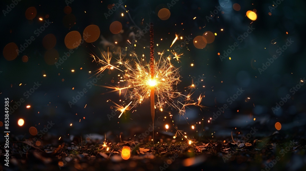 Fototapeta premium Witness the intricate details and vibrant colors of dancing flames and glowing embers in this professional photo, showcasing the dynamic movement and mesmerizing beauty of a fire spark.