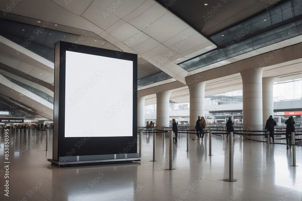 Standing Vertical Billboard at Airport, Blank Billboard mockup