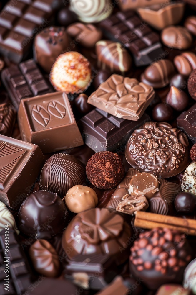 background of different chocolates and chocolate pieces background of different chocolates and chocolate pieces