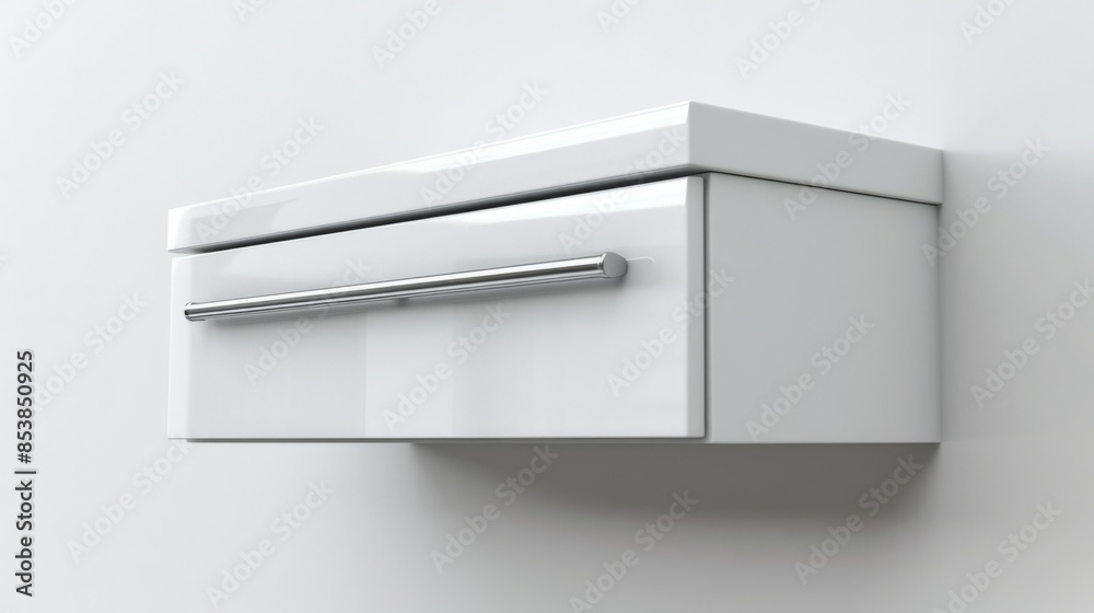 A white cabinet with a silver handle A white cabinet with a silver handle