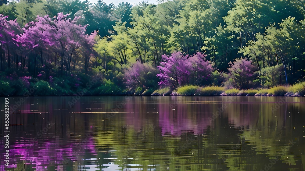 Reflection of trees in a tranquil forest lake under a clear blue sky captured in a serene natural landscape scene Reflection of trees in a tranquil forest lake under a clear blue sky captured in a serene natural landscape scene