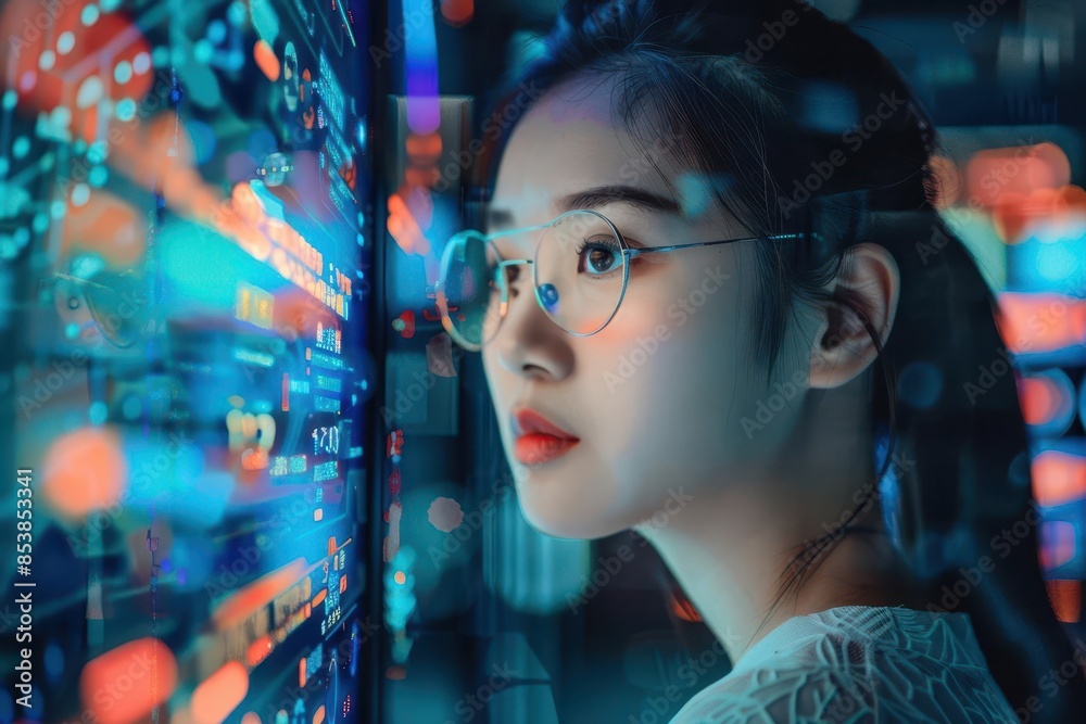 cyber security threat in china asian female it specialist analyzing data futuristic ai and ar collage cyber security threat in china asian female it specialist analyzing data futuristic ai and ar collage