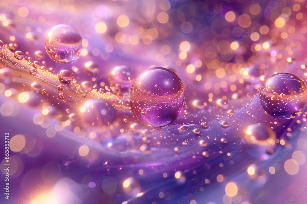Purple gold bubbles float swirling space Purple gold bubbles float swirling space