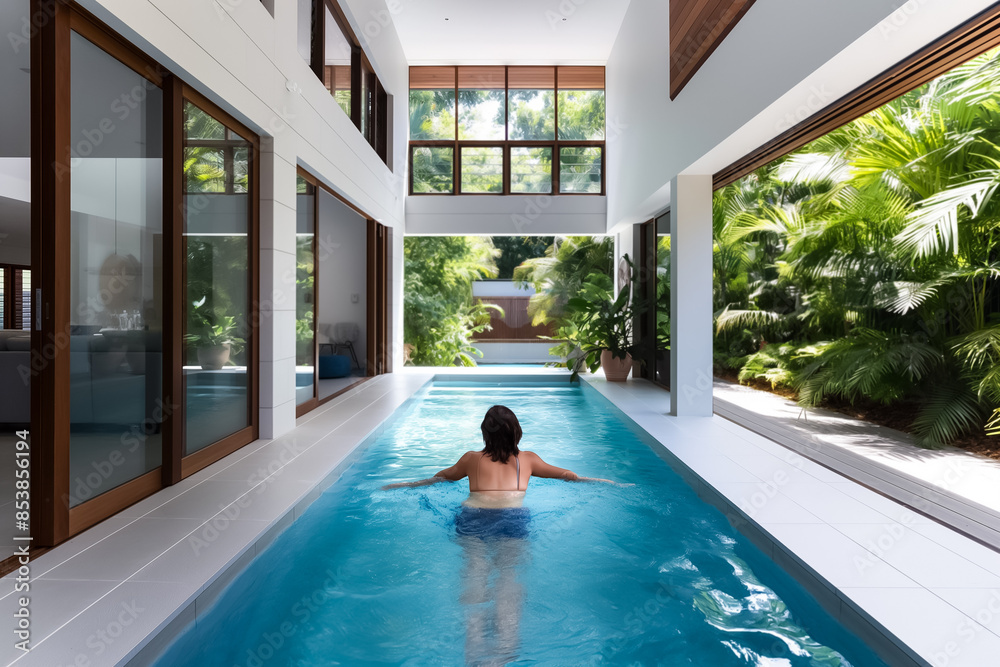 Vibrant mosaic tiles enhancing beauty of a modern pool interior Vibrant mosaic tiles enhancing beauty of a modern pool interior