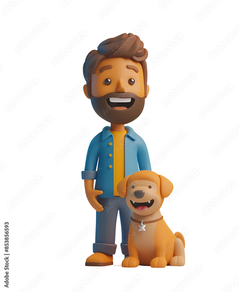 Cheerful Guy and His Cute 3D-Rendered Chibi Dog Illustration, Isolated on Transparent Background, PNG Cheerful Guy and His Cute 3D-Rendered Chibi Dog Illustration, Isolated on Transparent Background, PNG