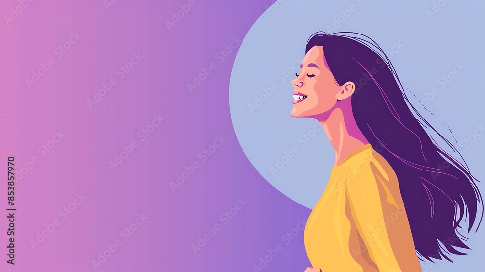 Smiling Woman With Flowing Hair in Profile