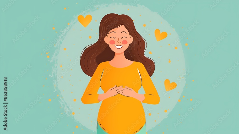 Smiling Pregnant Woman with Hearts Surrounding Her Smiling Pregnant Woman with Hearts Surrounding Her
