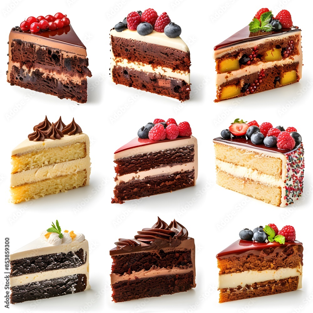 Set of different delicious cakes isolated on white background ...