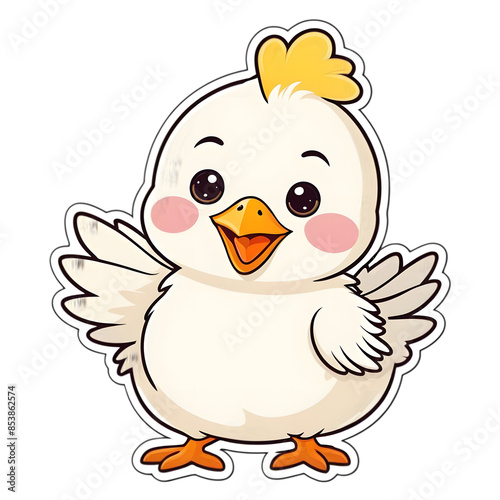 Happy Baby Chicken with Worm, kawaii style