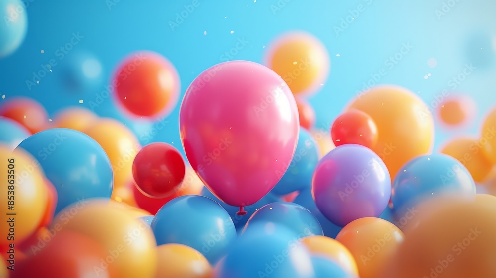 A bunch of colorful balloons with a single pink one in the middle A bunch of colorful balloons with a single pink one in the middle