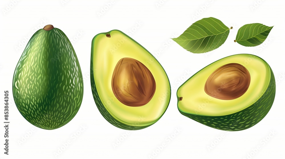 Avocado with leaf isolated on white background Avocado with leaf isolated on white background